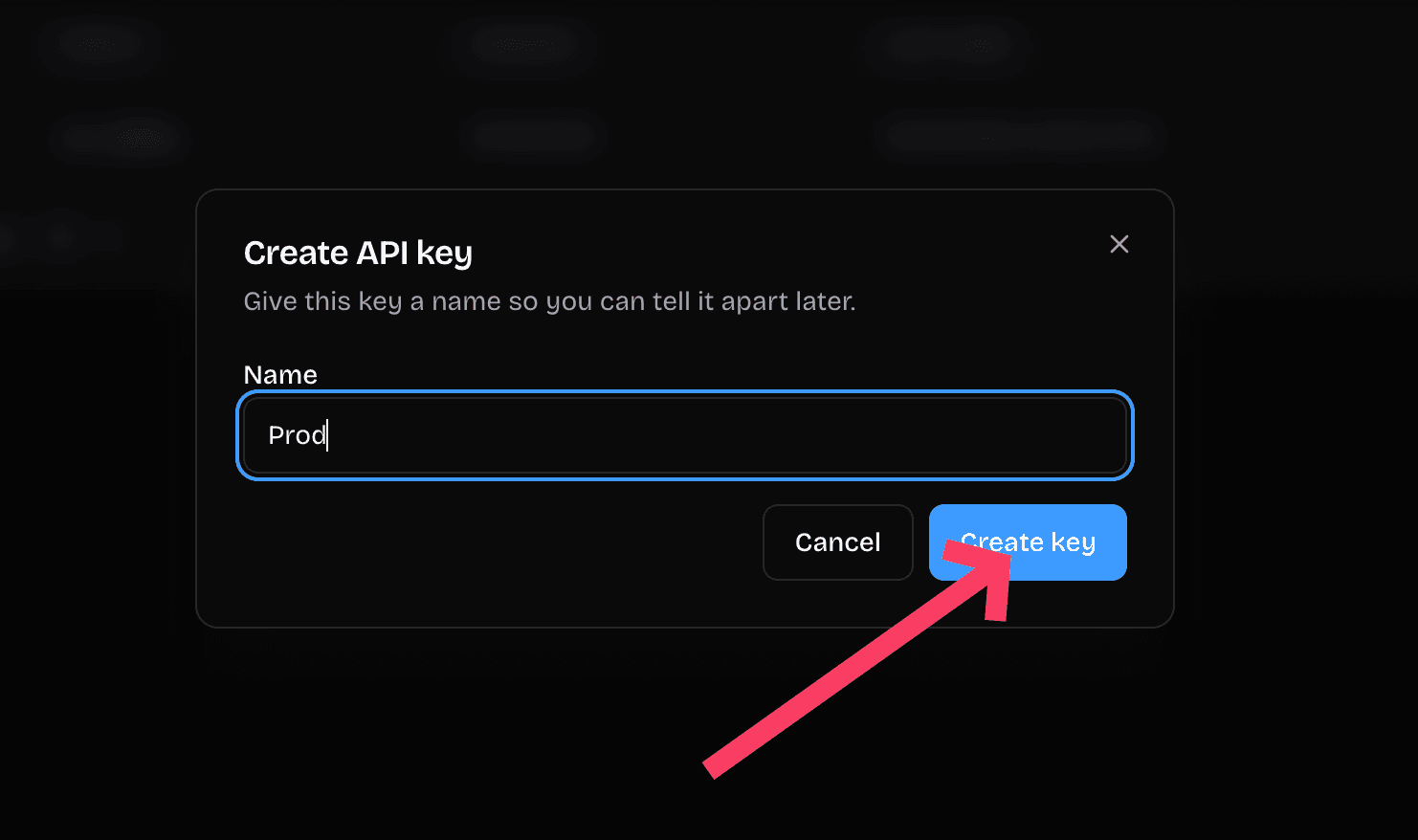 Name your key and copy the secret (it's only shown once)
